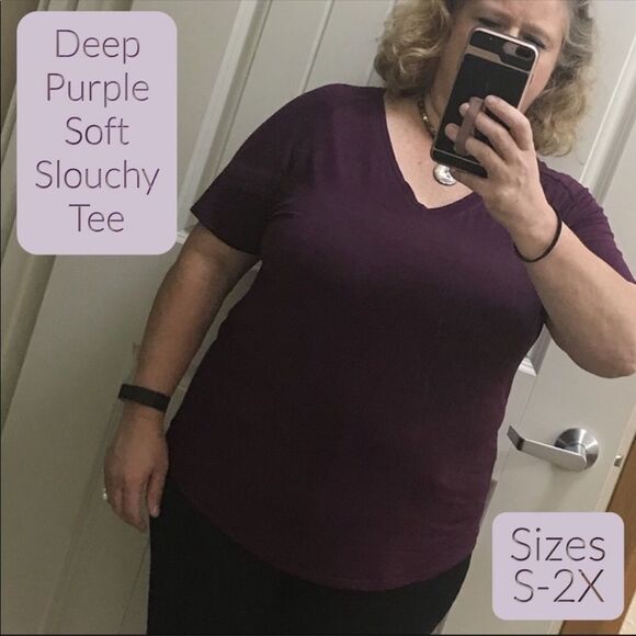 Deep Purple Soft Slouchy V Tee Asymmetric Top - Picture 2 of 6